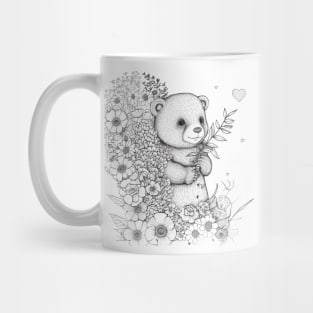 itty bitty bear drawing with roses Mug
